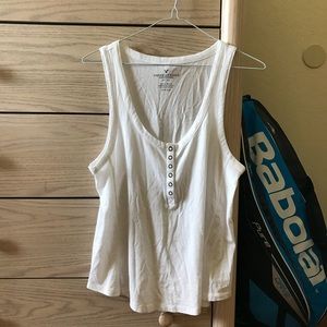 American Eagle Destroy Henley Tank Top in White